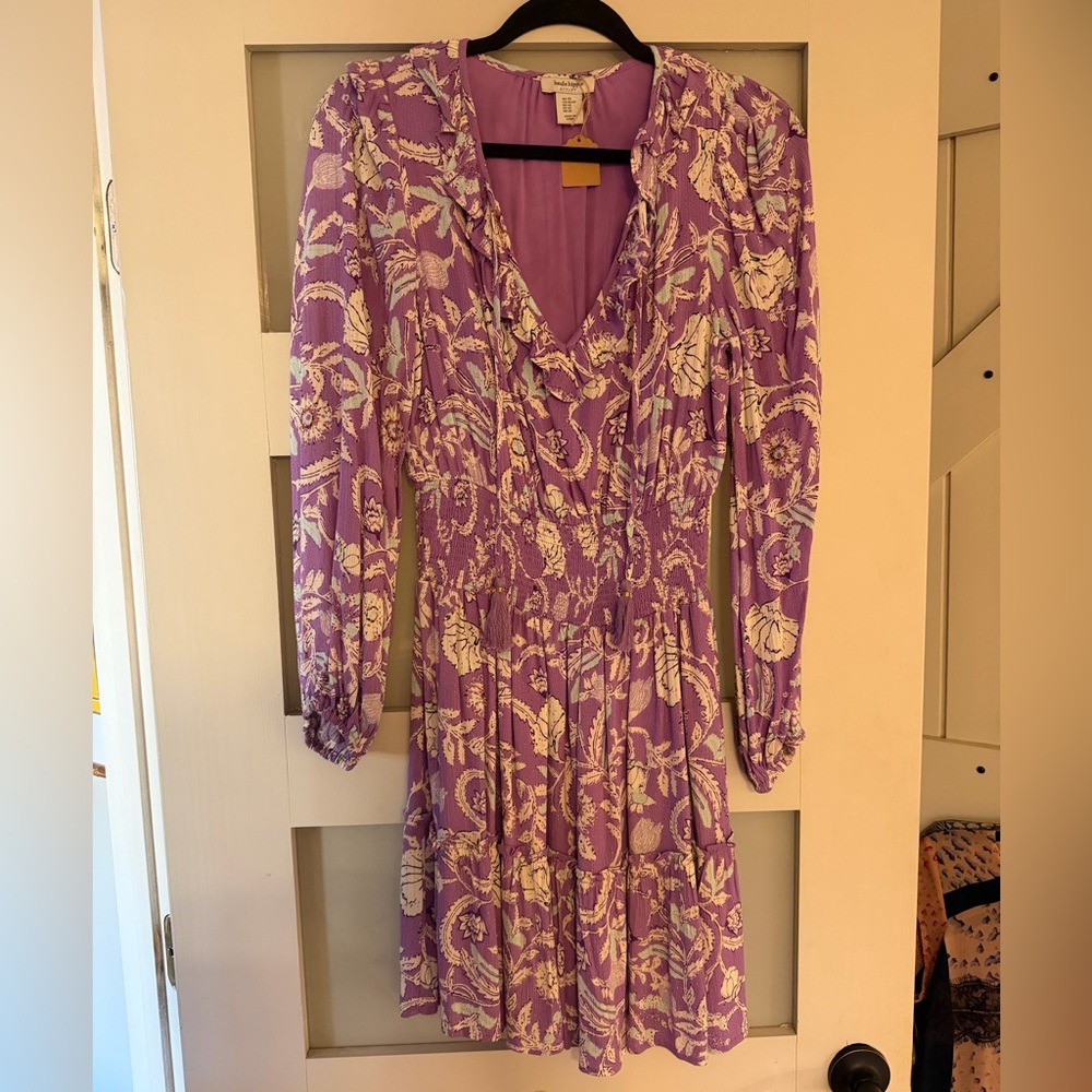 XS Haute Hippie Long Sleeve Floral Purple Dress